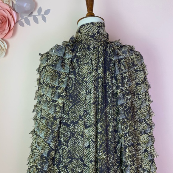 New! Rare ULLA JOHNSON Runway Snakeskin Chiffon Silk Cut-Out Tiered Dress - Picture 7 of 16